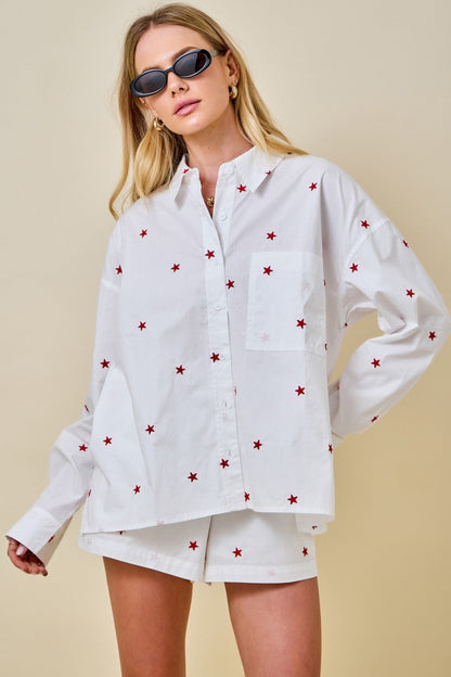 Tess High Waist Star Print Shorts White