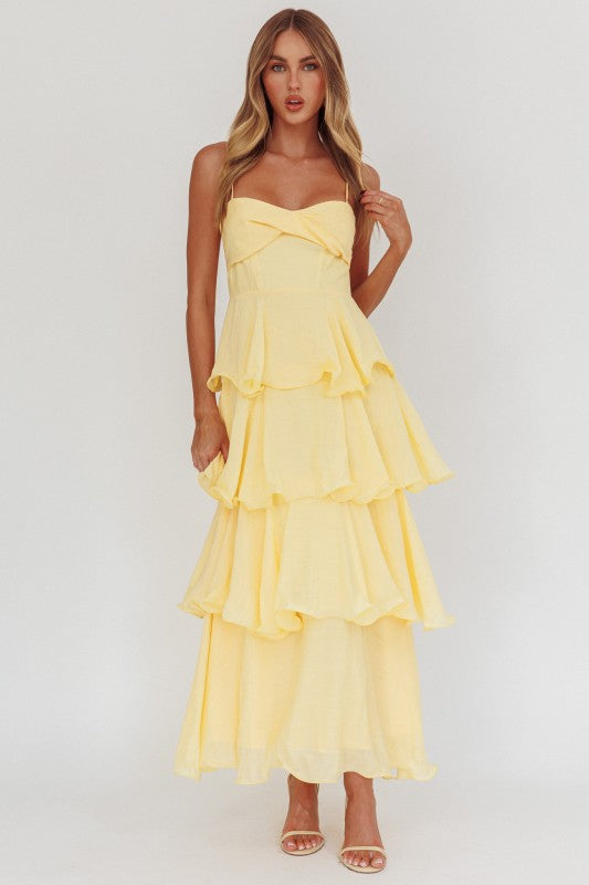 Remi Sleeveless Tiered Maxi Dress Yellow