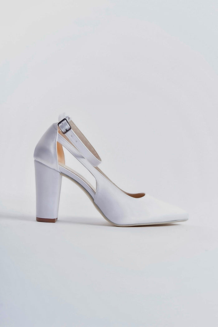 Dione | White Satin High Heels