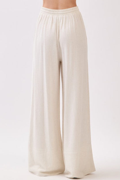 Paris Drawstring Linen Wide Leg Pants Oatmeal
