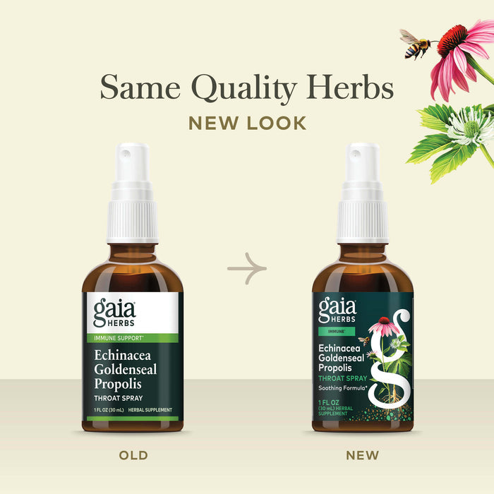 Echinacea Goldenseal Propolis Throat Spray 1 ounce Old Label Versus New Label Comparison