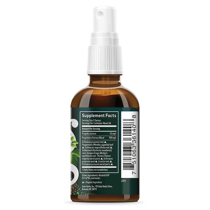 Echinacea Goldenseal Propolis Spray Supplement Facts bottle panel