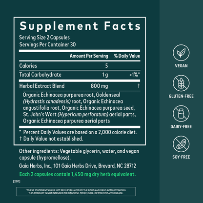 Gaia Herbs Echinacea Goldenseal 60 count Supplement Facts