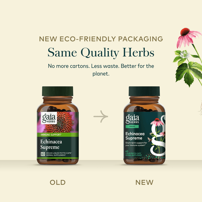 Gaia Herbs Echinacea Supreme for Immune Support || 60 ct Old New Comparison