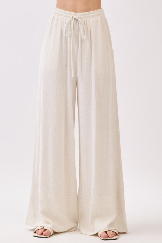 Paris Drawstring Linen Wide Leg Pants Oatmeal