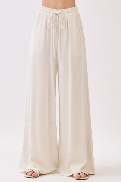 Paris Drawstring Linen Wide Leg Pants Oatmeal