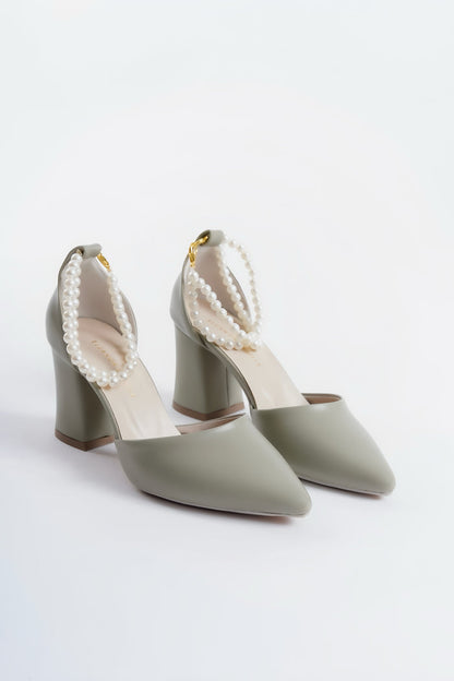 Eden | Sage Green High Heels with Pearls