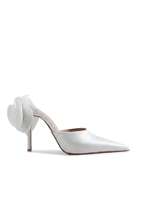 Edna | Ivory Satin High Heels with Rose