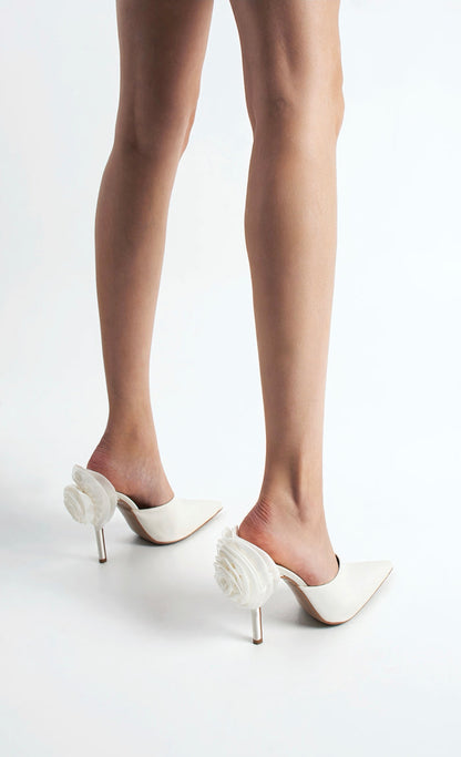 Edna | Ivory Satin High Heels with Rose