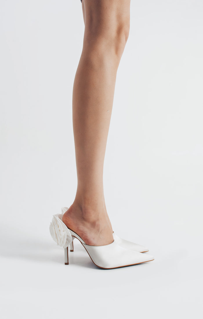 Edna | Ivory Satin High Heels with Rose