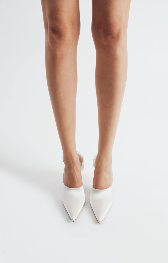 Edna | Ivory Satin High Heels with Rose