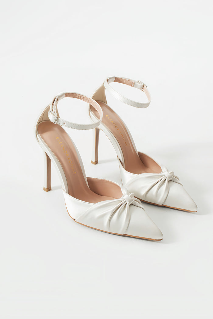 Ella | Ivory Satin High Heels with Bow