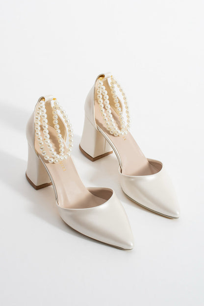 Elora | Ivory High Heels with Pearls
