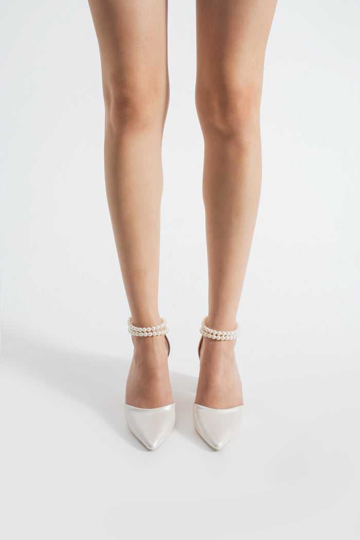 Elora | Ivory High Heels with Pearls
