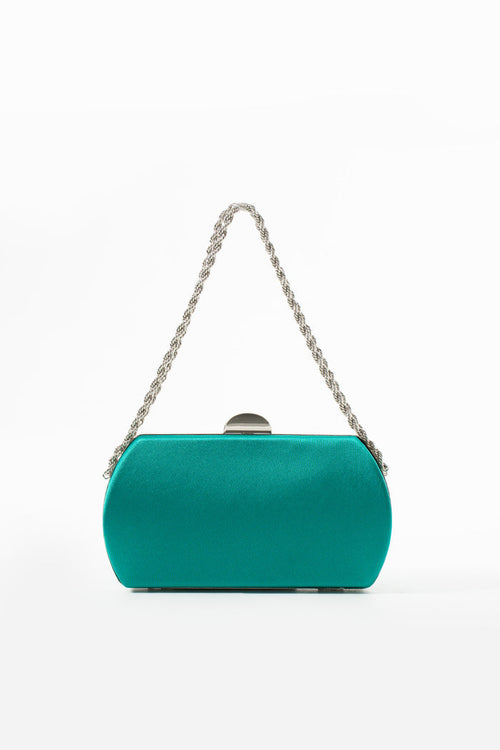 Emerald Green Satin Bridal Evening Clutch Bags with Chain