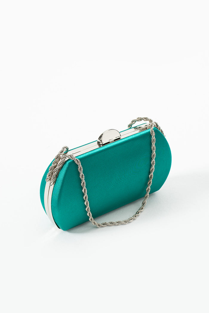 Emerald Green Satin Bridal Evening Clutch Bags with Chain