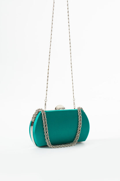 Emerald Green Satin Bridal Evening Clutch Bags with Chain