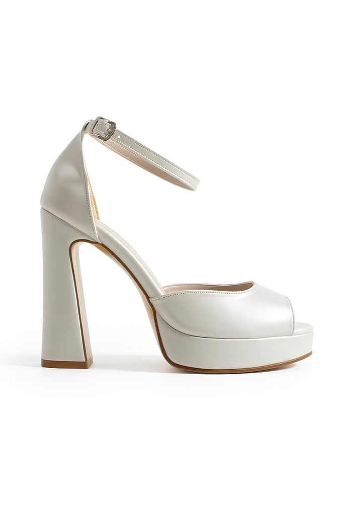 Ethel | Ivory Platform Open Toe Block Heels