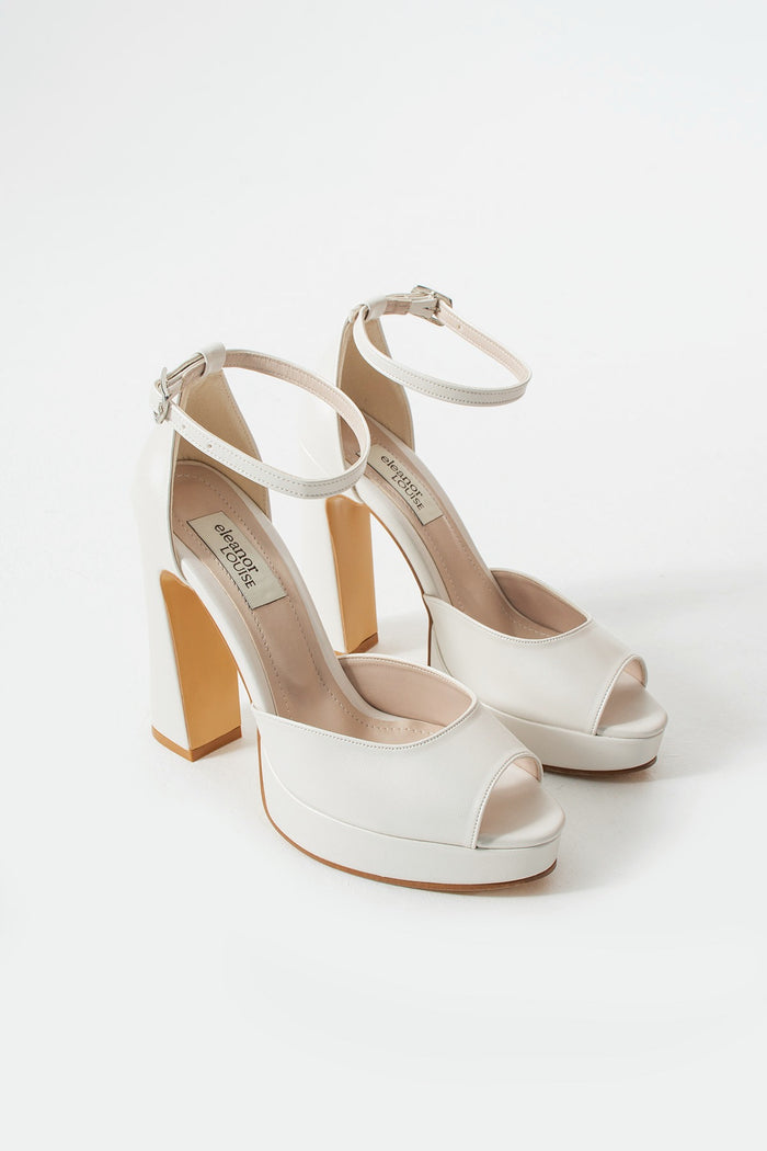 Ethel | Ivory Platform Open Toe Block Heels