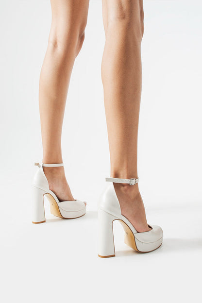 Ethel | Ivory Platform Open Toe Block Heels