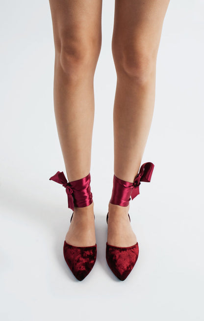 Etta | Burgundy Velvet Flats with Ribbon
