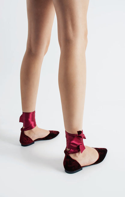 Etta | Burgundy Velvet Flats with Ribbon