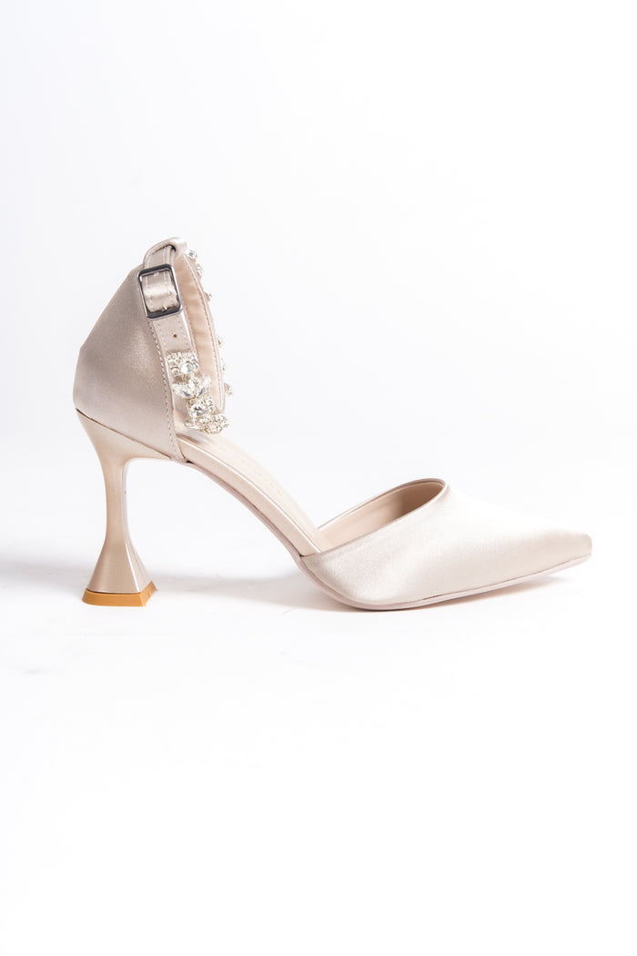 Eveloria | Beige Satin Crystal Rhinestone Stiletto Heels