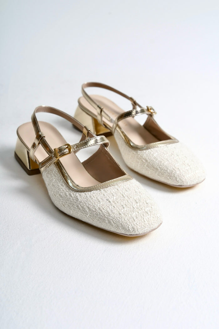 Eydis | Gold Linen Mary Janes