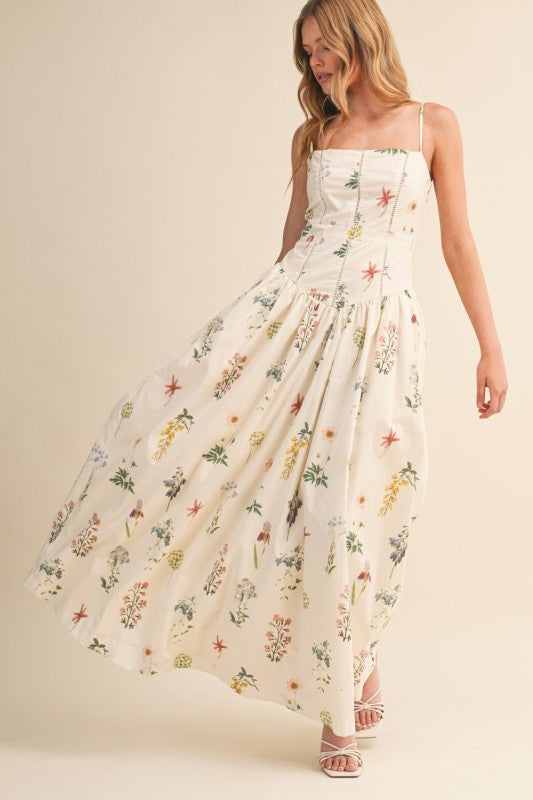 Skylar Sleeveless Floral Print Maxi Dress Cream