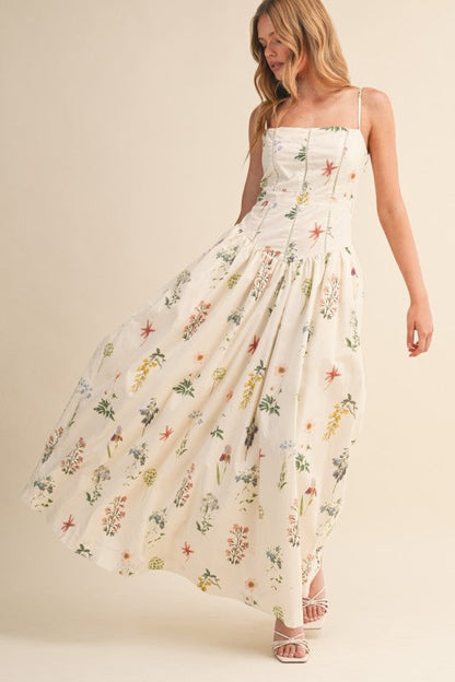 Skylar Sleeveless Floral Print Maxi Dress Cream