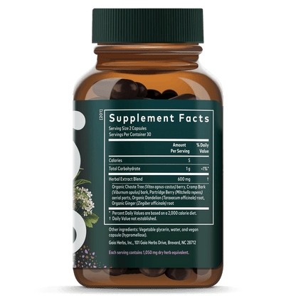 Gaia Herbs Fertility Support for Women || 60 ct Supplement Facts Bottle Panel