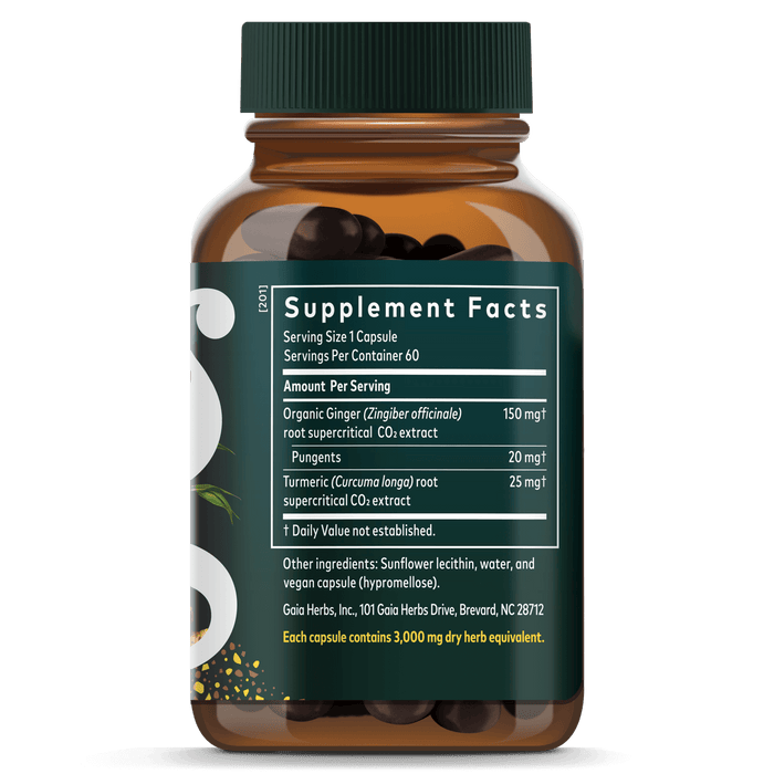 Gaia Herbs Ginger Supreme 60 Count Bottle Supplement Facts