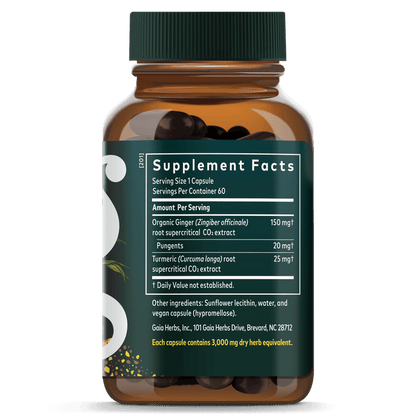 Gaia Herbs Ginger Supreme 60 Count Bottle Supplement Facts