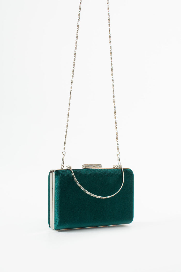 Green Velvet Bridal Evening Clutch Bags with Chain