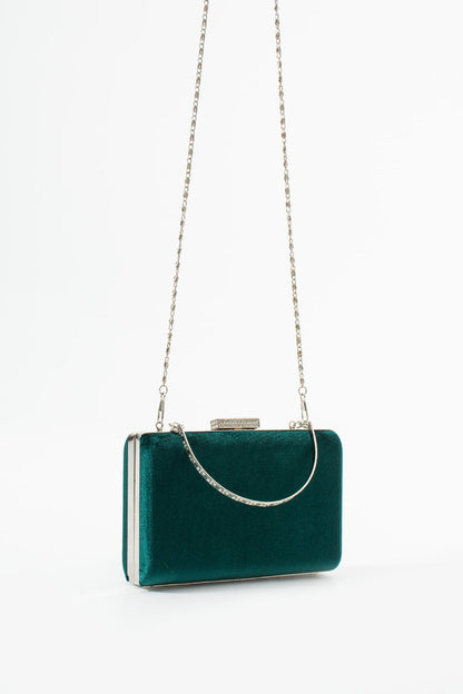 Green Velvet Bridal Evening Clutch Bags with Chain