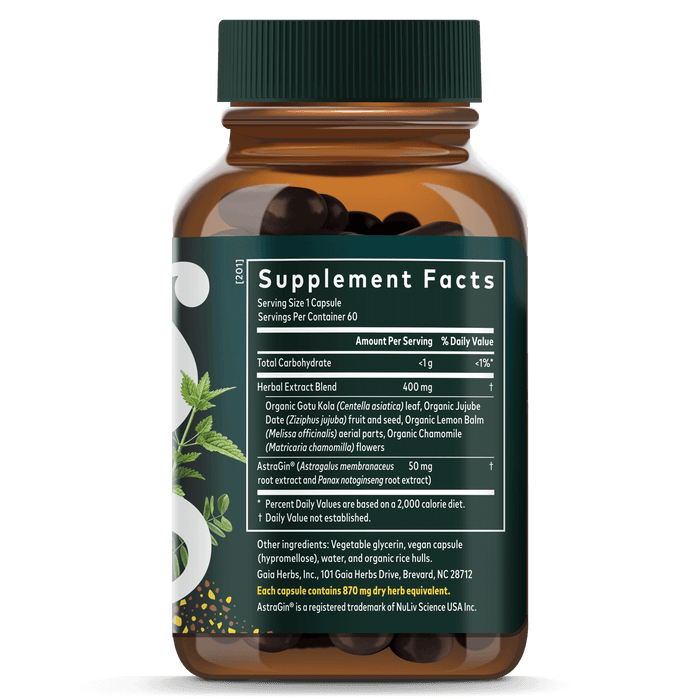 Gaia Herbs Gut Revival || 60 ct Supplement Facts Bottle Panel
