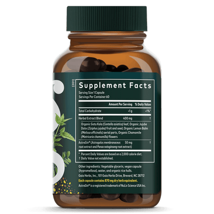 Gaia Herbs Gut Revival || 60 ct Supplement Facts Bottle Panel