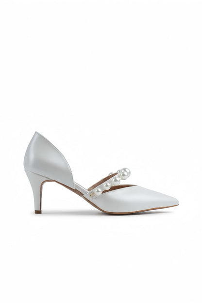 Iris | Ivory Mid Heels with Pearl Strap