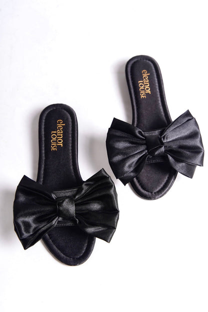 Isadora | Black Satin Bow Mule