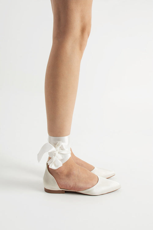 Iseult | Ivory Satin Flats with Ribbon