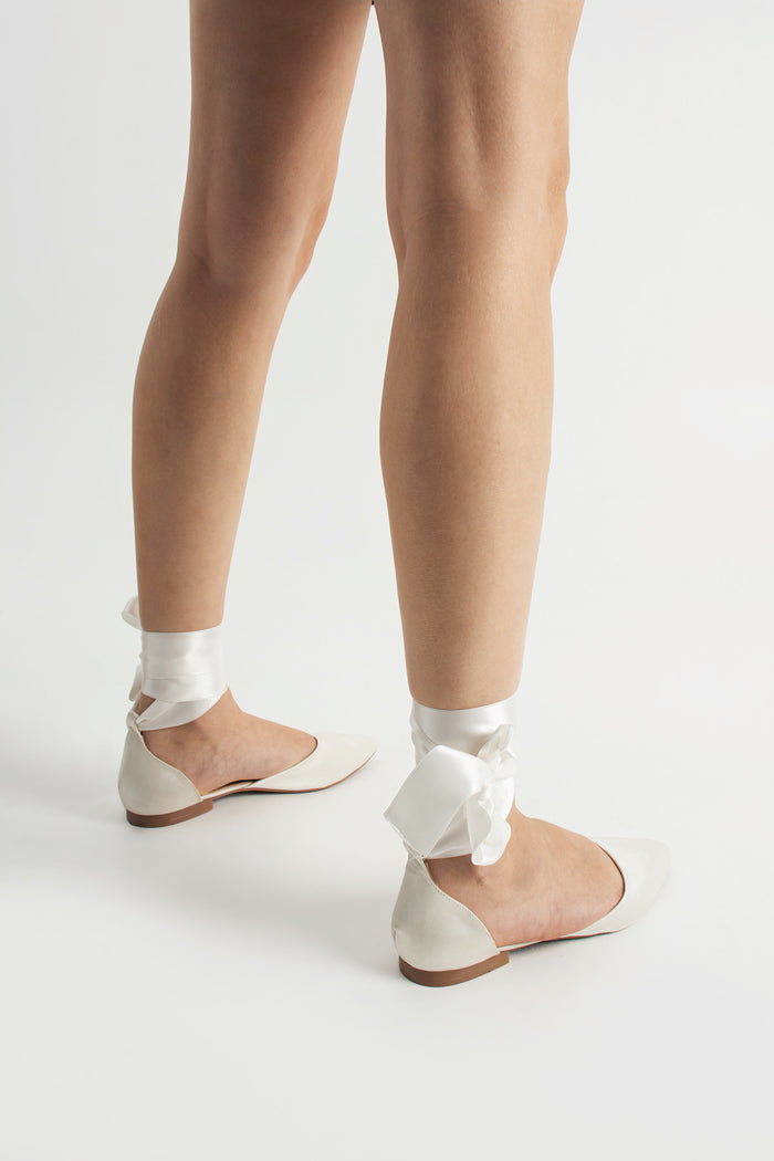 Iseult | Ivory Satin Flats with Ribbon