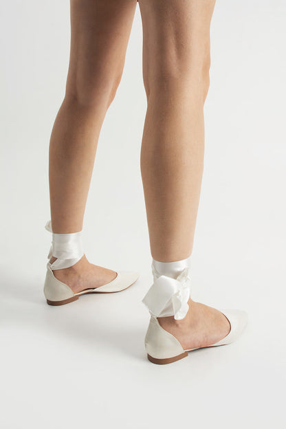 Iseult | Ivory Satin Flats with Ribbon