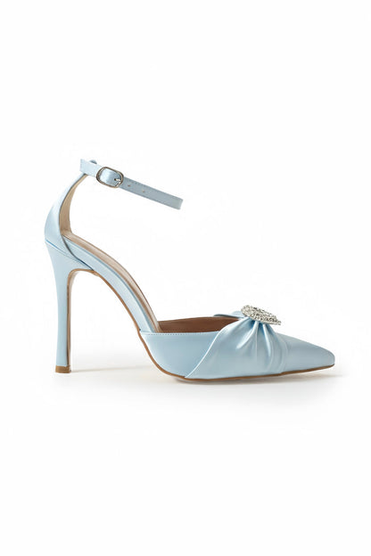Jane | Baby Blue Satin High Heels Bow with Heart Stone
