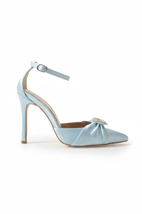 Jane | Baby Blue Satin High Heels Bow with Heart Stone