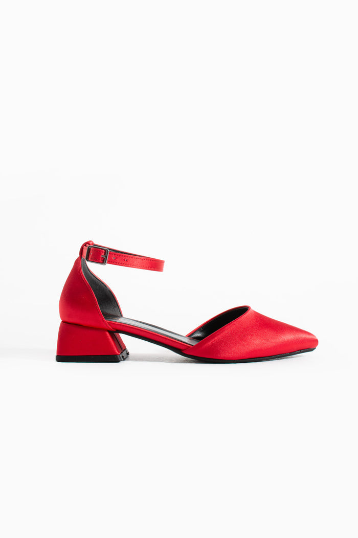 Jasira | Red Satin Low Heels