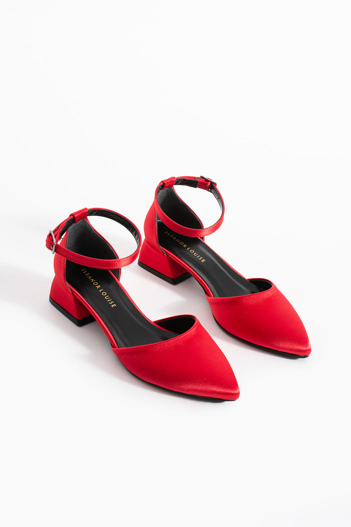Jasira | Red Satin Low Heels