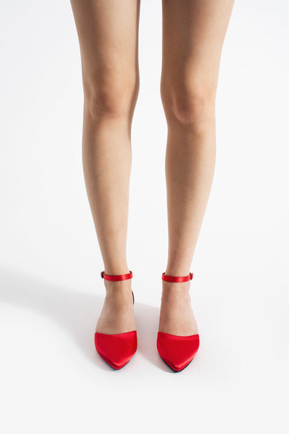 Jasira | Red Satin Low Heels