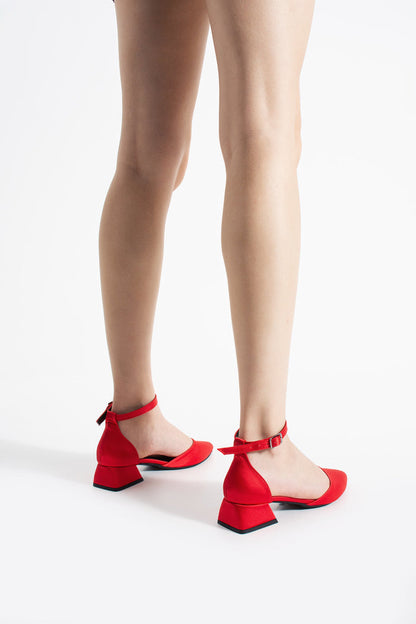 Jasira | Red Satin Low Heels