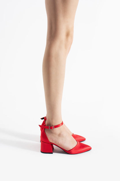 Juna | Red Satin Mid Heels