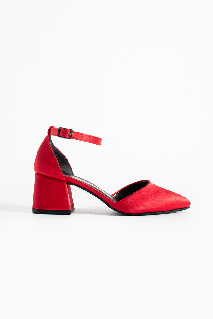 Juna | Red Satin Mid Heels